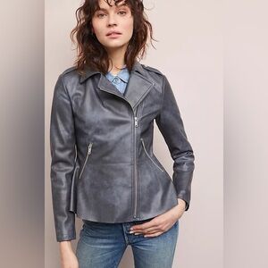 Anthropologie | Grey Peplum Moto Jacket